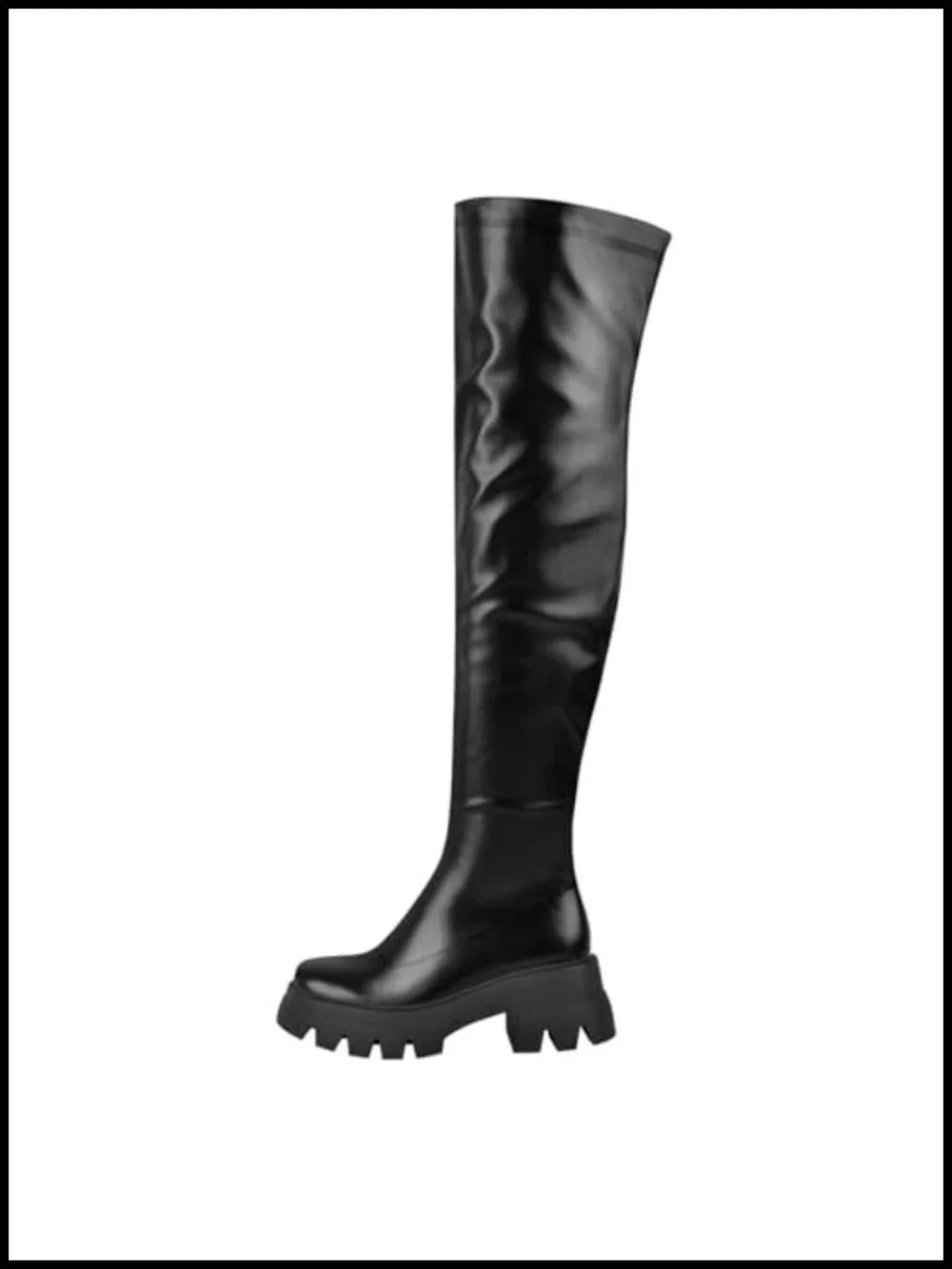 Chunky Heel Thigh High Combat Boots Zip Up Tread Sole Booties
